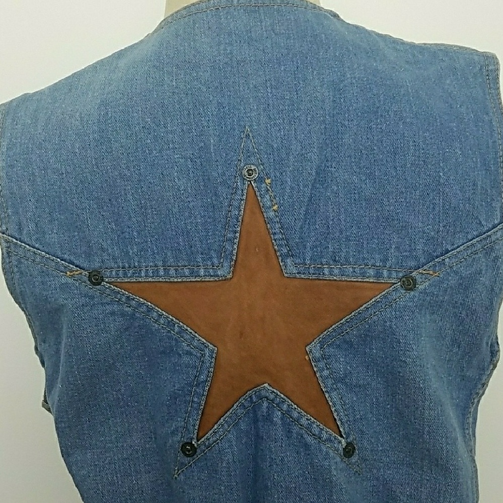 Vintage! Brittania Star Denim/Leather Vest Large